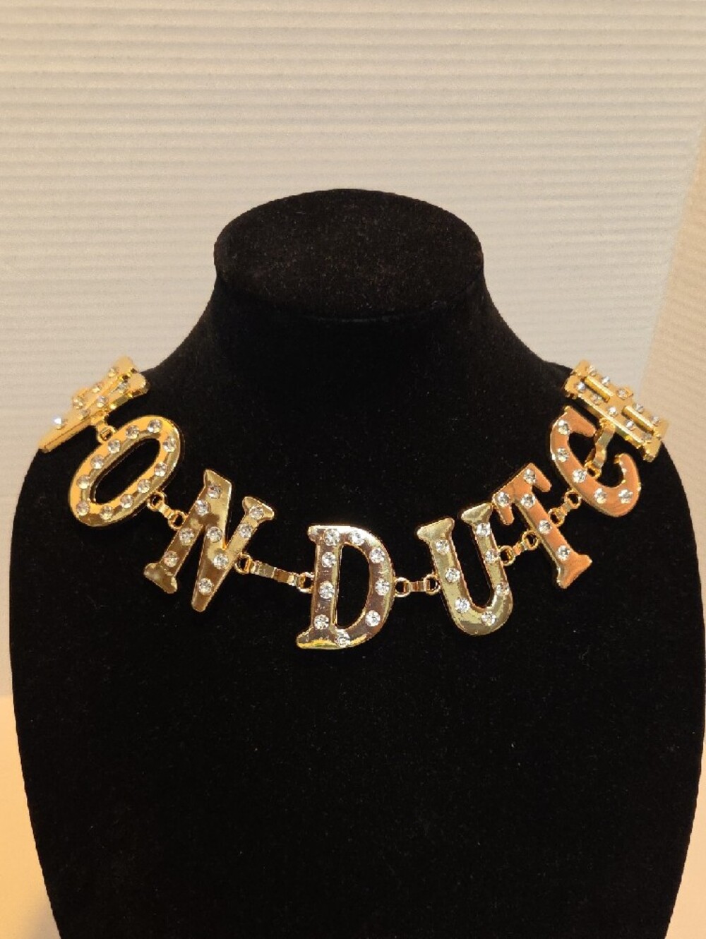 Von Dutch Gold-Tone Crystal Letter Pendant Chain Belt - Picture 4 of 7